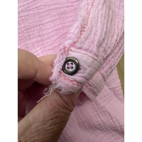 We The Free Pink Oversized Button Shirt Long Sleeve Crinkle Loose Distressed S - Picture 6 of 8